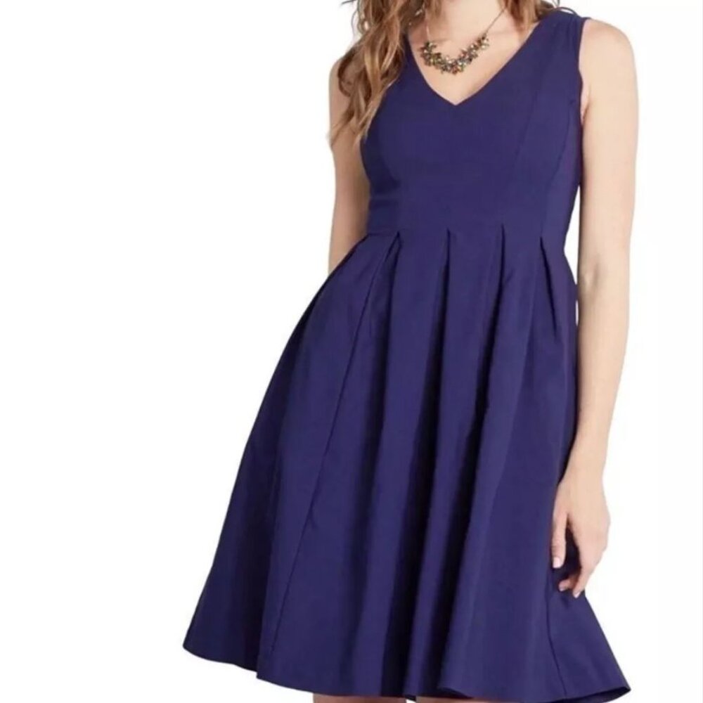 Modcloth Lovely Structure Fit and Flare Dress A-Line Dress  in Navy Size S